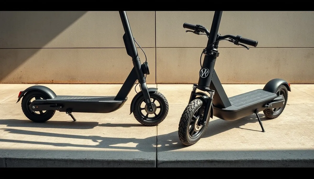 Diferencias entre patinete eléctrico VMP sin homologar y modelo L1e-B homologado con placa de matrícula oficial Comparación visual entre patinete VMP básico y modelo L1e-B homologado con matrícula