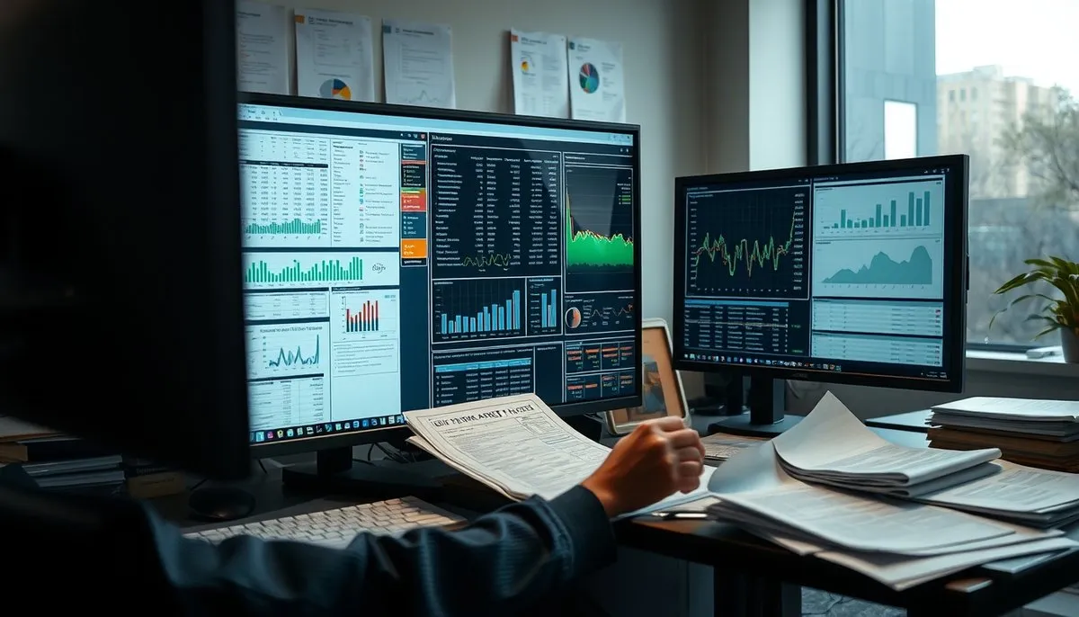 Business analyst estudiando patrones de upgrade y métricas de suscripción para estrategias de cross-selling Analista de negocio revisando oportunidades upselling en analytics de clientes