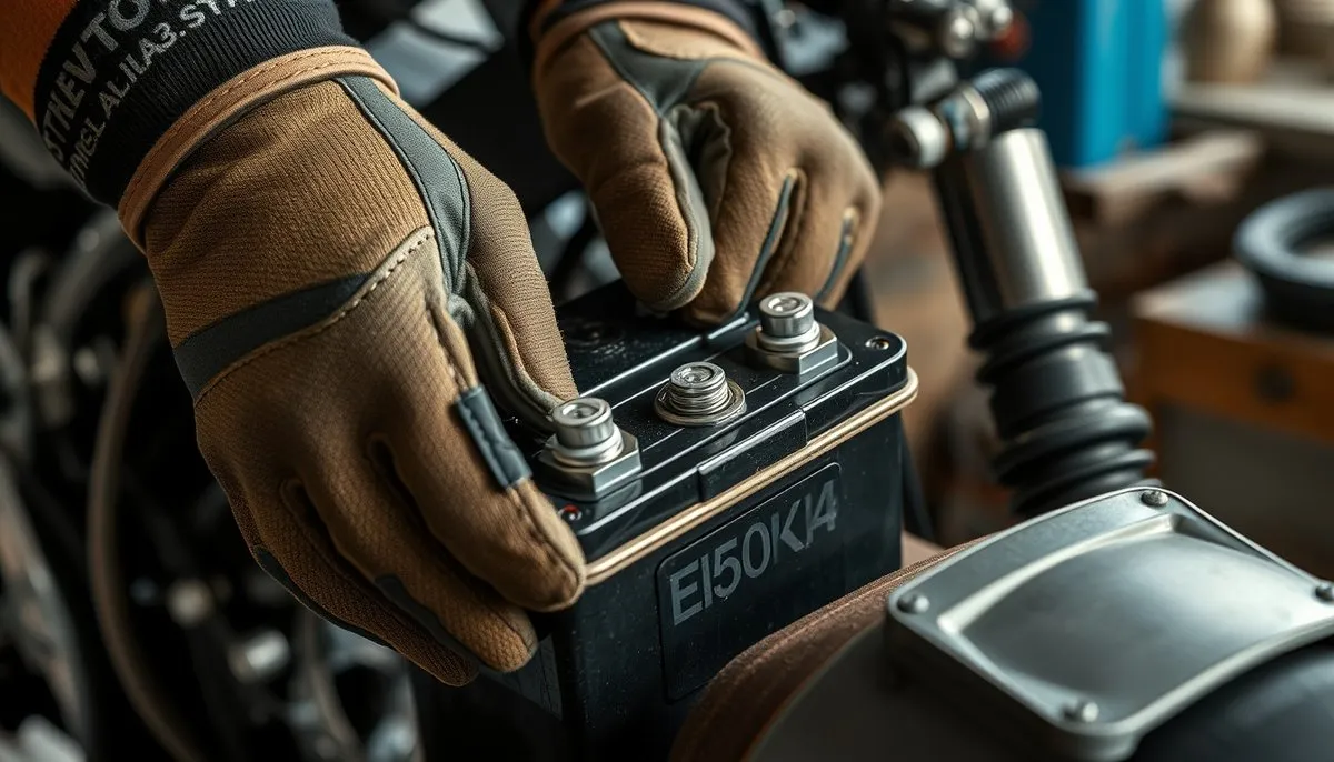 Técnico instalando batería costosa de moto eléctrica con seguro específico