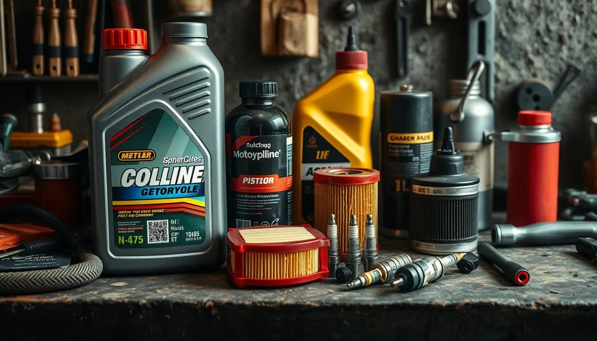 Repuestos mantenimiento moto gasolina: aceite, filtros y bujías en taller