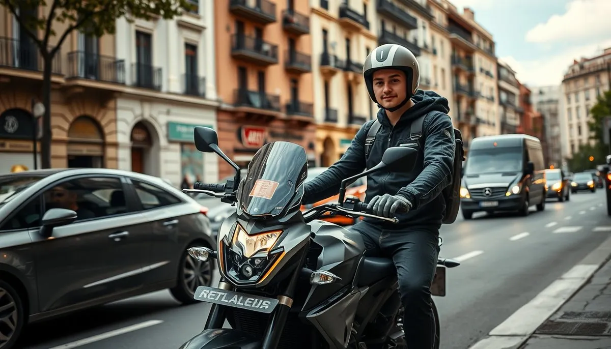 Joven motociclista con moto eléctrica en Madrid afectando precio seguro